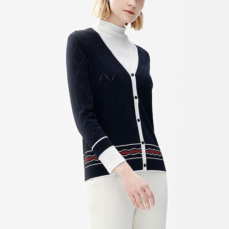 Fila Basic Casual Breathable Geometric Pattern Long Sleeve Knit Top Women Tops Legendary-Blue F11W231403F-NV