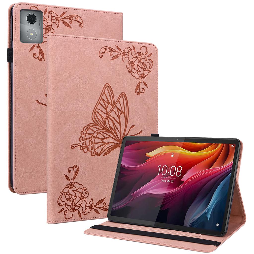 Чехол-книжка для Lenovo Tab K11 Plus, с тиснением «Цветок и бабочка», из ПУ-кожи, с отделениями для карт