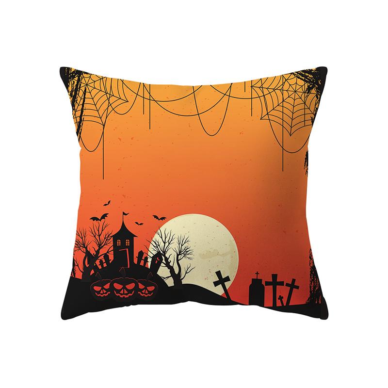 Horror Pumpkin Bat Halloween Theme Print Pattern Cushion Cover Home Living Room Sofa Decoration Polyester Pillow Pillow Cover