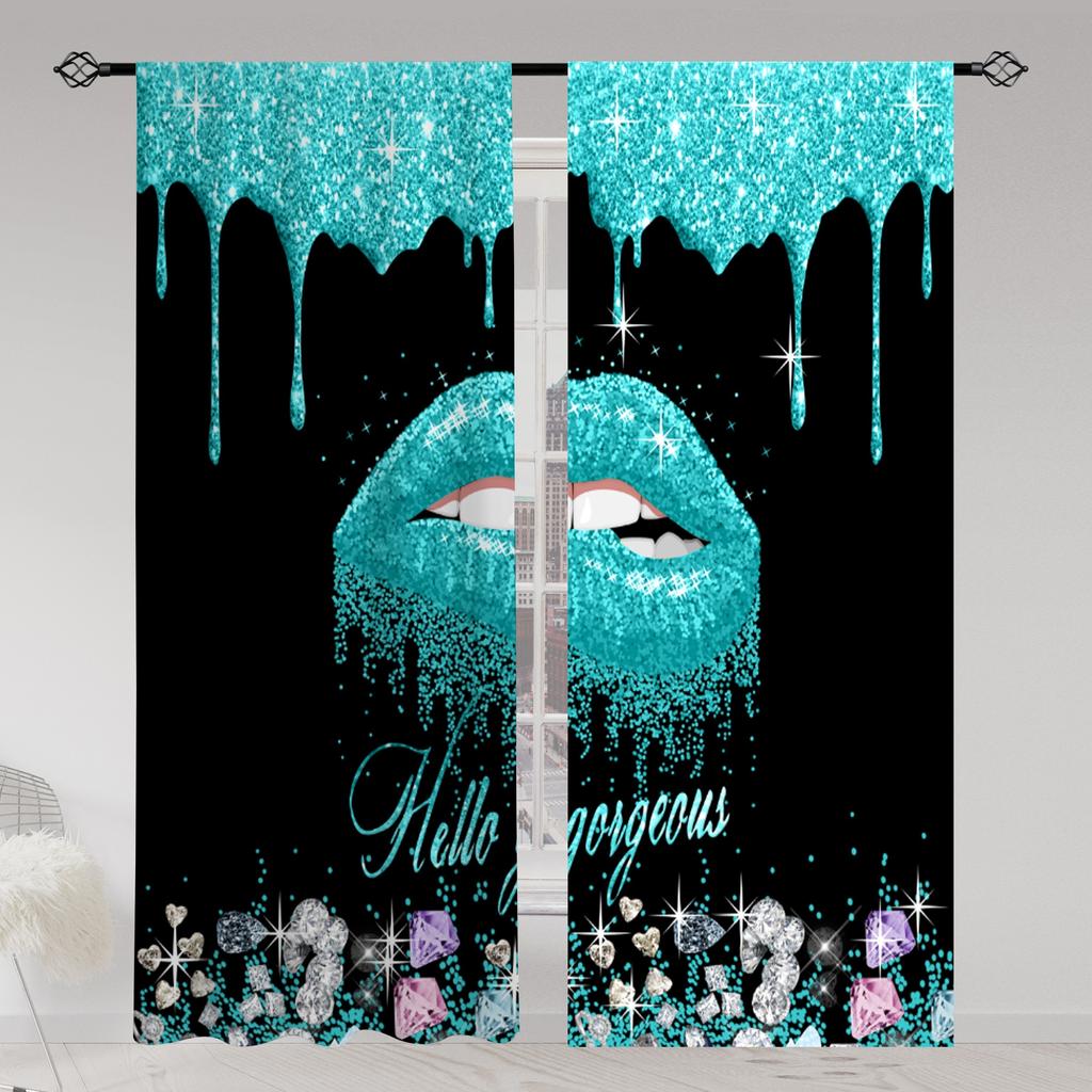 2 шт. прозрачные шторы с принтом губ, многофункциональные шторы из полиэстера с карманами для декора гостиной, игровой комнаты, спальни, дома
