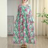 DIMANAF Новое 2025 Женское Большого Размера Весеннее Длинное Платье Свободное Базовое Винтажное Оверсайз Длинный Рукав Макси Цветочное