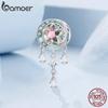 Bamoer 925 пробы серебро ослепительный циркон розовый цветок подвески божья коровка бусины для женщин браслет и ожерелье DIY ювелирные изделия
