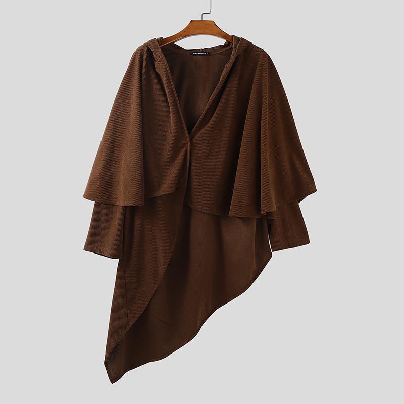 INCERUN Осень Зима Мужские Необычные Плащи с Капюшоном Топы Свободные Мешковатые Текстурные Накидки Пальто