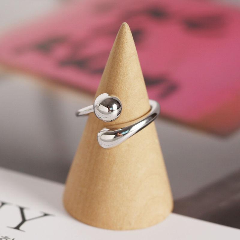 925 Sterling Silver Rings for Women Adjustable Female Glossy Round Bead Simple Fashion Jewelry Minimalism