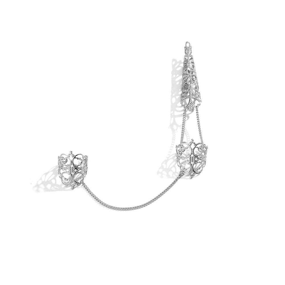 Cone Triangle Crown Party Tassels Finger Bracelet Chain Nail Cover Rings Finger Ring Women Jewelry