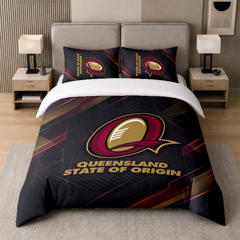 3Pcs Bedding SetQueensland Maroons Soft Bed Sheet and Two Pillowcases Home Bedroom Decor