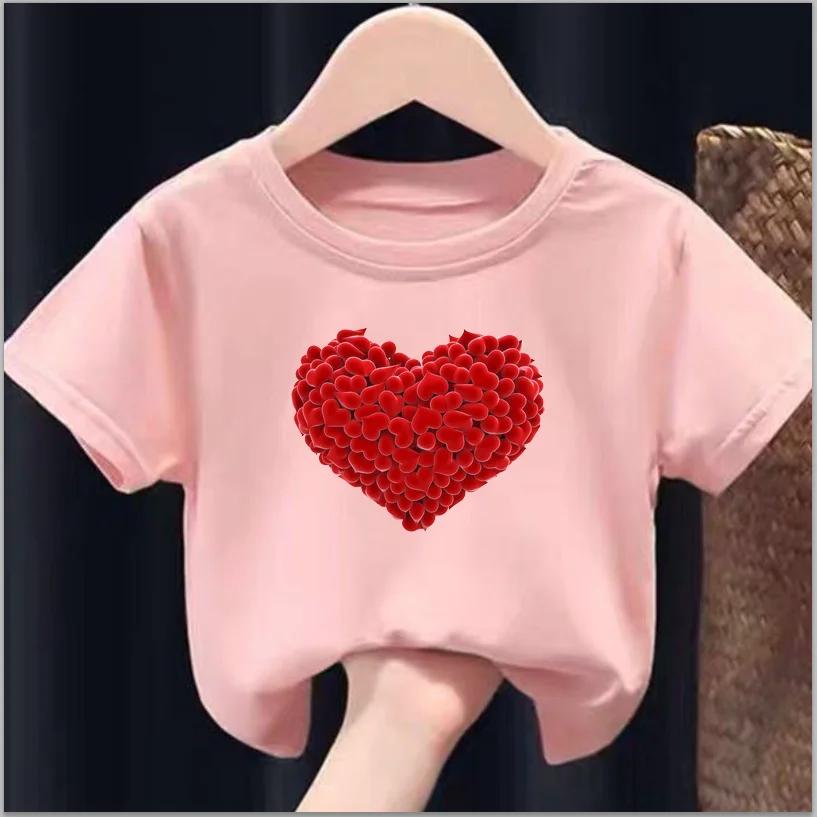 Children Short Sleeve Tops Funny Heart Shaped Design Tshirt Girls Spring Party Dresses Kid Lovely Tees Girl Clothes