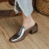 2024 Women Sandals Peep Toe Mule Slippers Concise Style Simple Mid Heel Shoes Cow Leather Mules Summer Women Outdoor Slippers