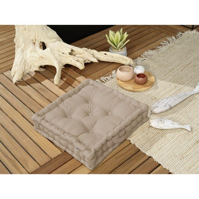 Coussin de sol Outdoor déperlant - Anti-UV "Kala" en Coton 50 x 50 x 10 cm l'Effet Papillon - Kala Ficelle -