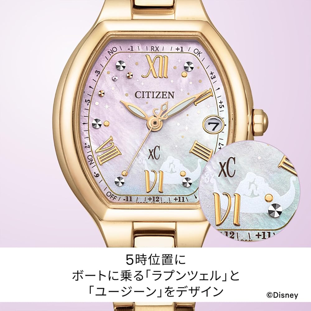 Citizen xC Коллекция Disney Мотив Рапунцель ES9363-50N Женские часы с солнечной батареей и радиоконтролем Золотой Водонепроницаемые Сапфировое стекло