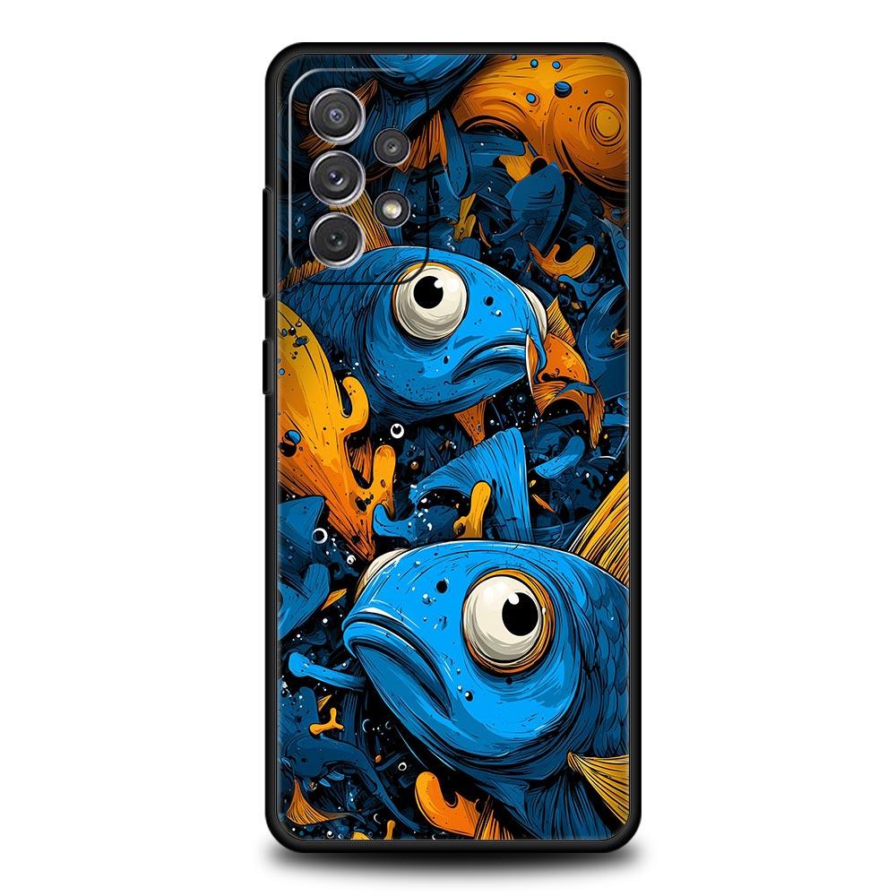Синий Чехол для Телефона с Рыбами Океана для Samsung Galaxy A55 A35 A17 A07 A15 A13 A25 A51 A71 A72 A73 A32 A52 A52S A41 5G Мягкий ТПУ Чехол-Сумка