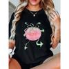 Black Loose Fit T Shirt With Pink Watermelon Print And Green Arrows Graphic For Casual Wear Summer Outfits Women Fashion Top