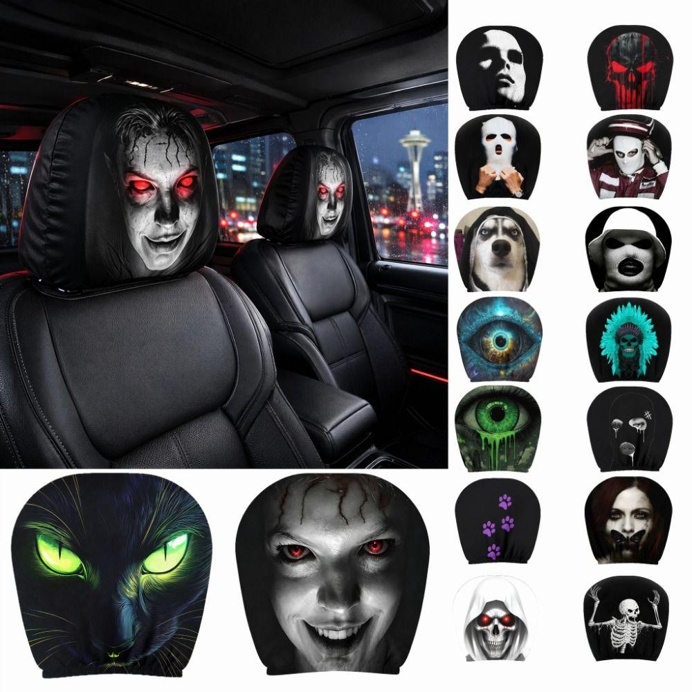 2 Pcs Halloween Accessories Headrest Covers Ghost Car Seat Headcover Car Interior Decor Halloween