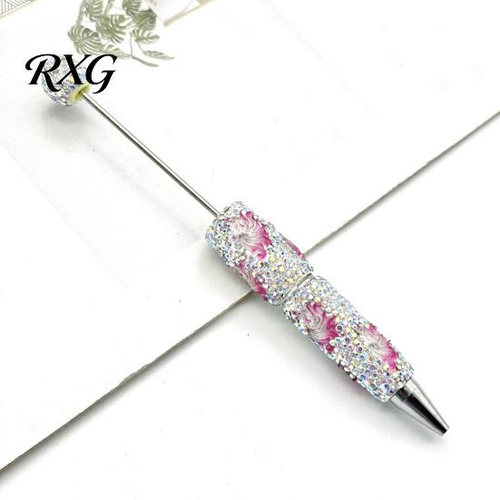 Comfortable Grip Ballpoint Pen DIY Glow-in-the-Dark Diamond Beaded Pen, Rhinestone Pens with Cartoon Charms, Cute Glitter Writing Sparkling