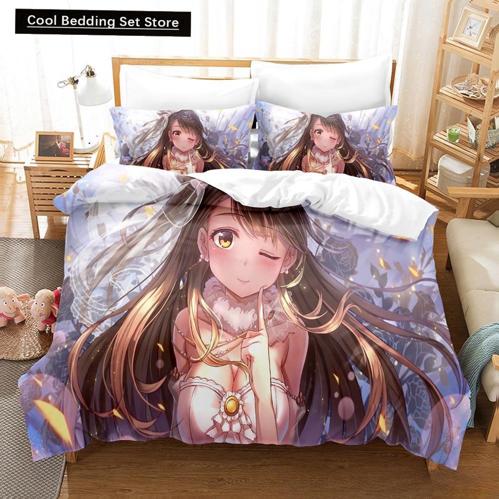 Мода 2025 Новая Каваии Love Live! Комплект постельного белья Мультяшный Аниме трехпредметный комплект Взрослый Детский Спальня Пододеяльник Комплекты Домашний Текстиль