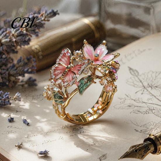 Flexible Size Ring Lightweight Alloy Finger Ring, Butterfly Flower Shape Adjustable Opening Daily Wear Design Band for Date Party