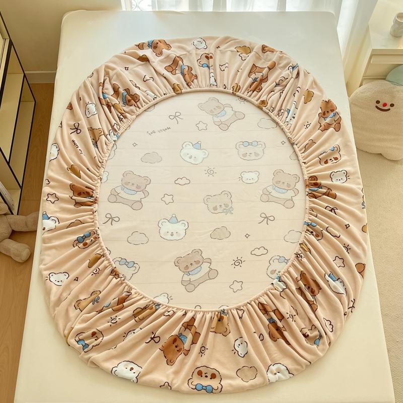 Милый мультяшный рисунок медведя фланелевый простынь на резинке комплект теплый дышащий супер мягкий глубокий карманный чехол для матраса для детей мальчиков девочек