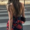 Flowers Print Spaghetti Strap Dresses Women Temperament Package Hip Bodycon Long Dress  Sexy Backless Lady Slim Vestidos