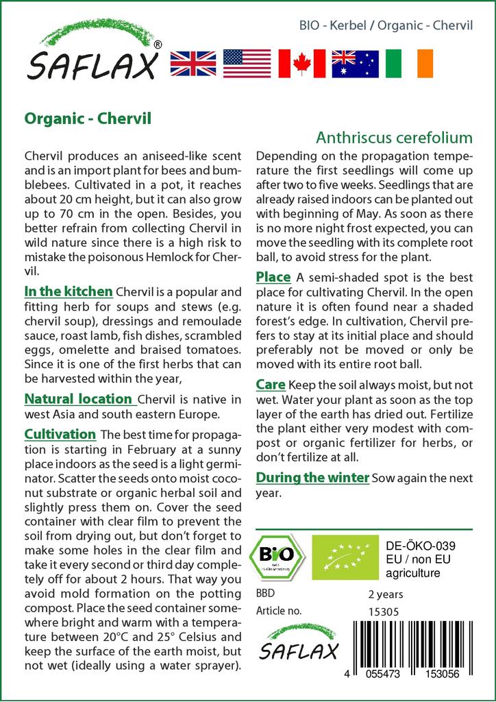 SAFLAX Garden in the Bag - Органический - Кервель - 800 семян - С субстратом в подходящем стоячем пакете - Anthriscus cerefolium