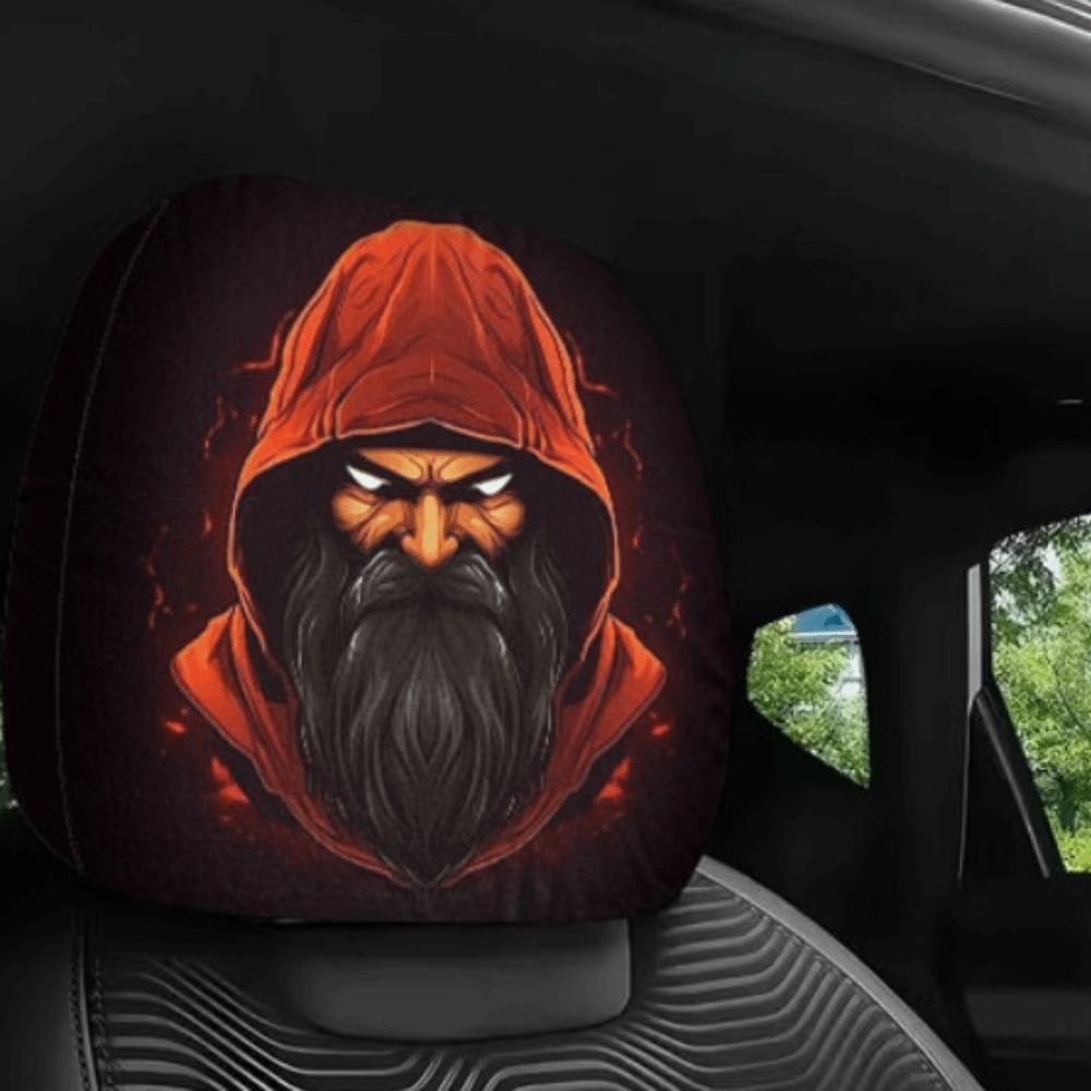 Scary Face Print Seat Headrest Protectors Stain-Proof Oil-Proof Halloween Car Pillowcase Car Seat