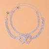 2pcs Fashion Double Heart Anklet Crystal Bracelet for Women Summer Beach Multi Row Rhinestone Anklet Bracelet On Leg