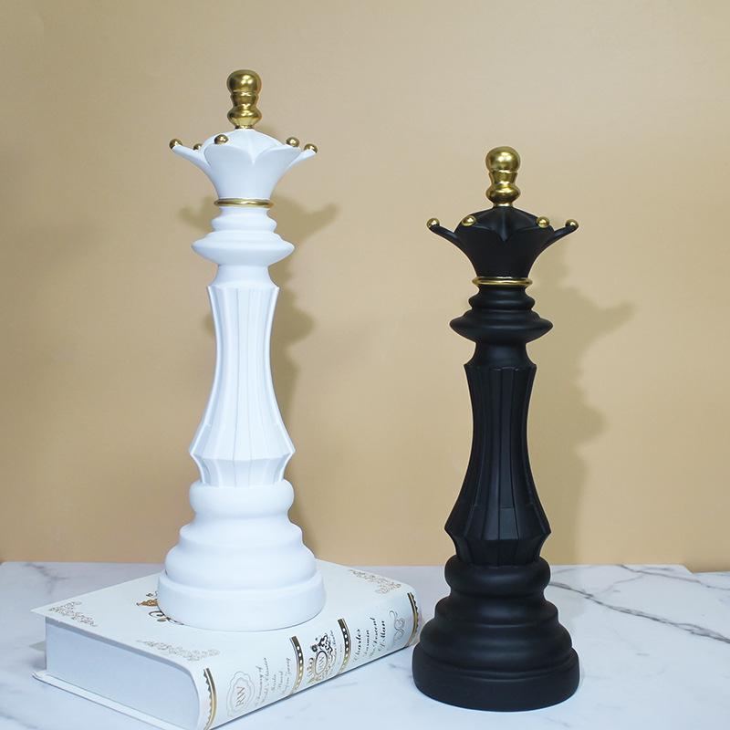 Black and White Chess Piece Resin Figurine for Creative Home Decor
