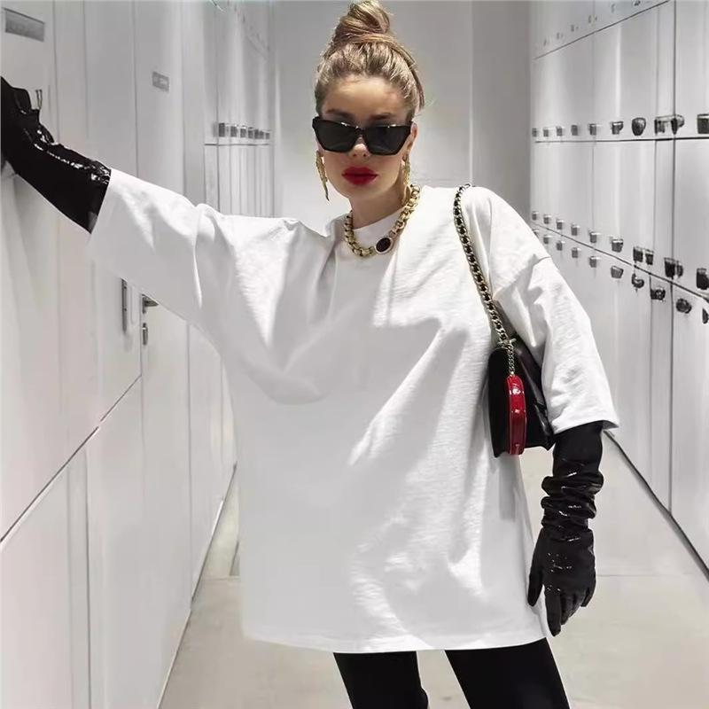 Футболка из чистого хлопка с коротким рукавом в европейском и американском стиле - Круглый вырез, Универсальная и Шикарная летняя одежда