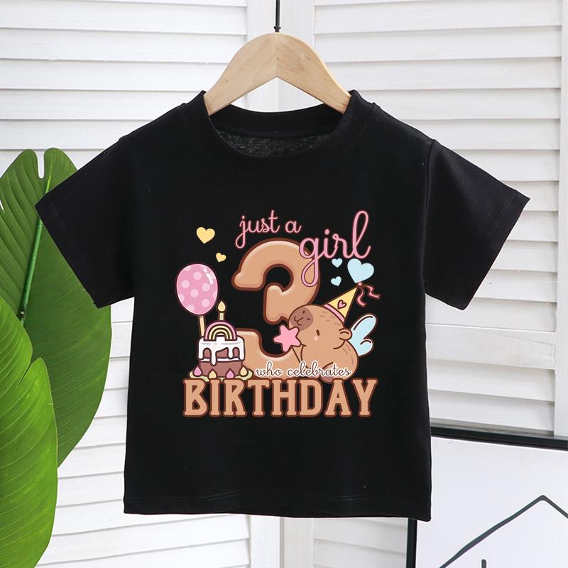 Футболка с рисунком капибары для девочек на день рождения, футболка с коротким рукавом и цифрами для детей, летние детские футболки, симпатичная одежда для малышей Capy
