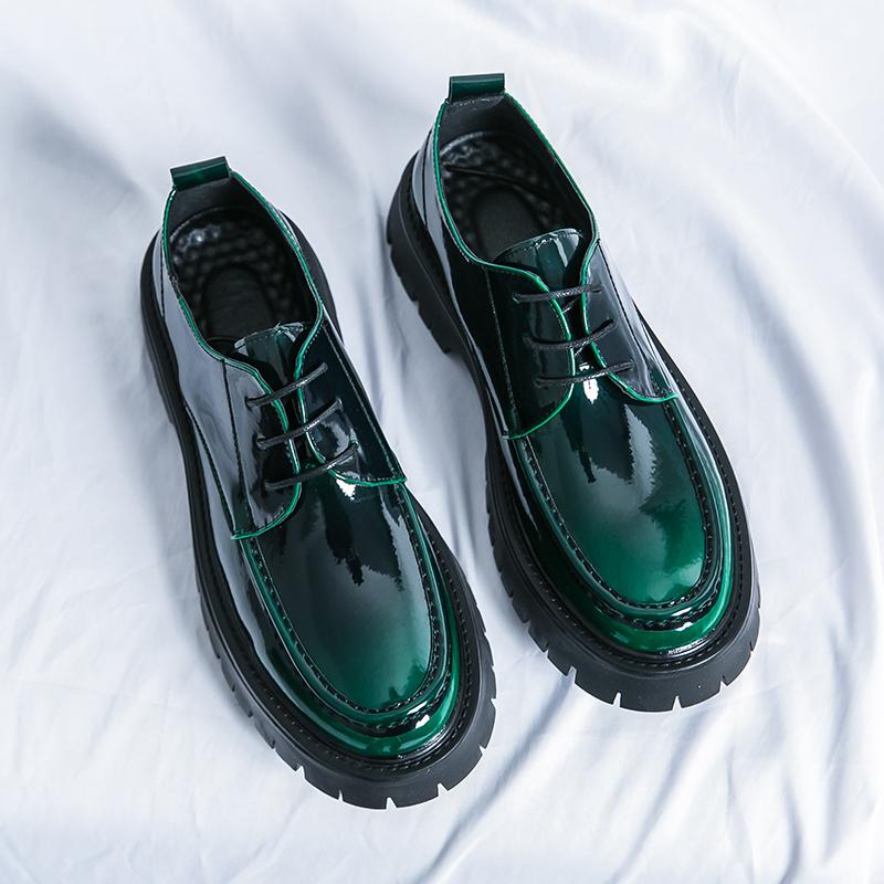 Новые мужские туфли-оксфорды с большим носком, на толстой подошве, зеленые, деловые, на шнуровке, лакированные, повседневные туфли