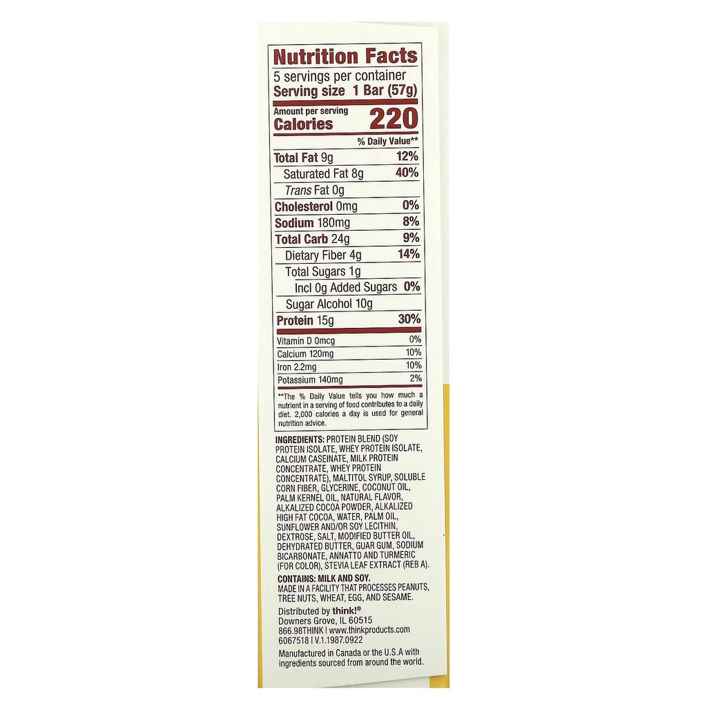 Think!, Sweet Treat, High Protein Bar, Boston Cream Pie, 5 bars, 2.01 oz (57 g) each