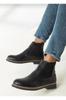 Men's Fashion Faux Leather Thick Heeled Booties Black Chelsea Daily Comfortable Ankle Boots Shoes