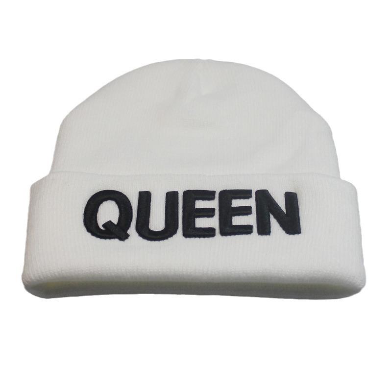 Autumn and Winter Popular European and American styles for men and women KING QUEEN Embroidered Knit Hat Couple's woolen hat Beanie winter hat