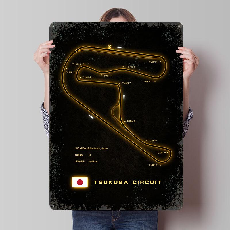 Tsukuba Circuit Metal Poster Customized Wall Art Retro Vintage Tinplate Signs for Coffee Bar Accessories Office Decoration Room