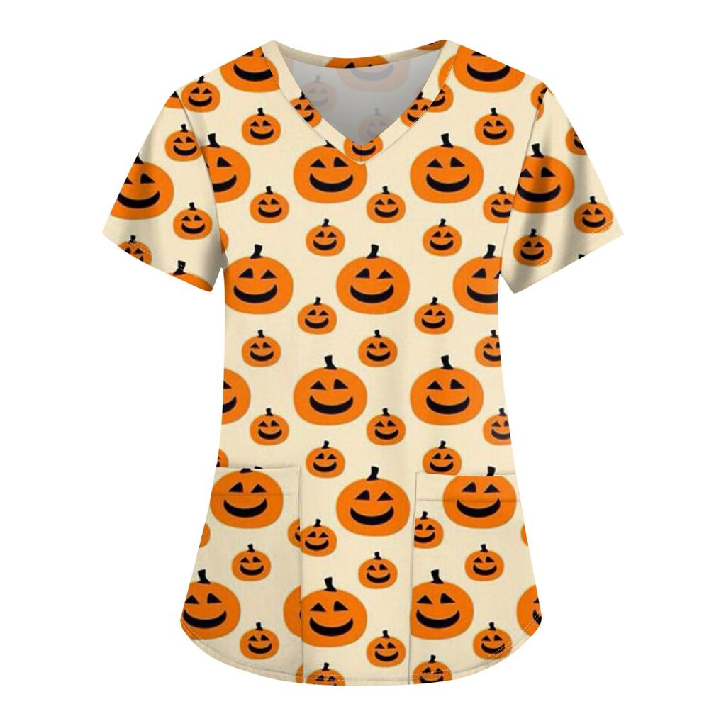 Женская униформа для кормящих мам с v-образным вырезом и принтом на Хэллоуин