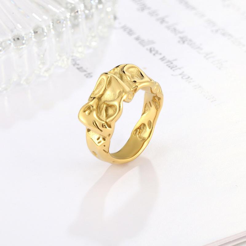 Style Irregular Ring Folded Lava Titanium Steel Ring Ins Ring Diamond