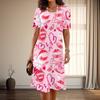 Женская мода изящный любовный принт лето весна короткий рукав О-образный вырез повседневные платья