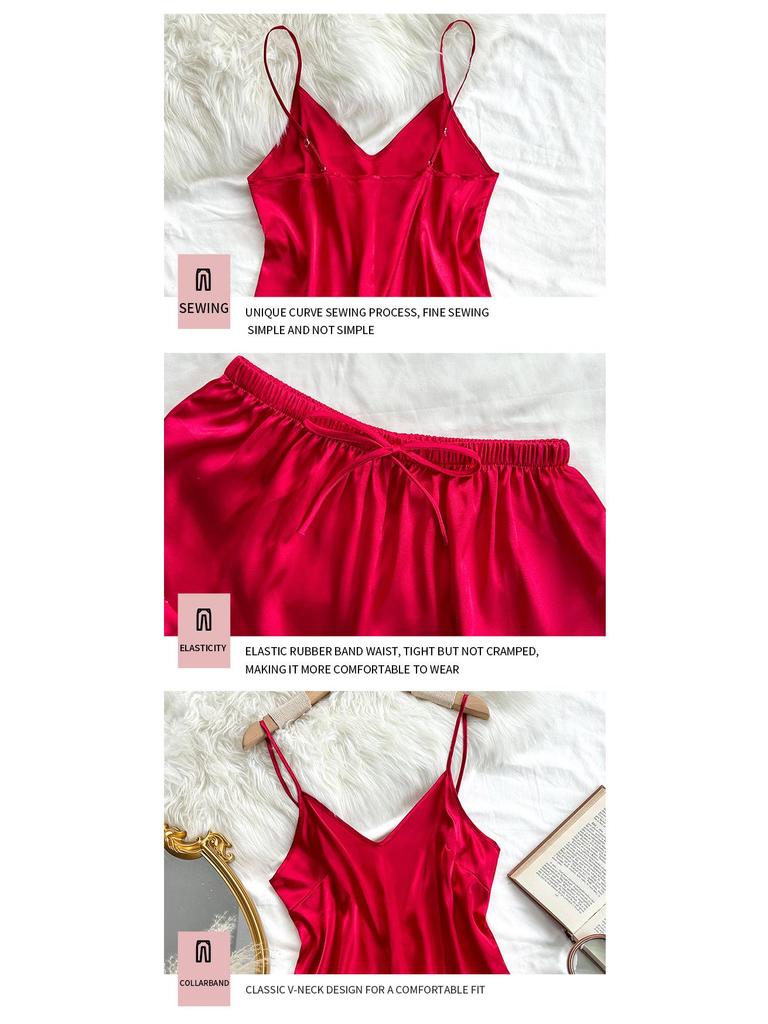 Женский комплект пижамы из искусственного шелка на тонких бретелях с открытой спиной - Повседневный, Модный, Сексуальный, для дома