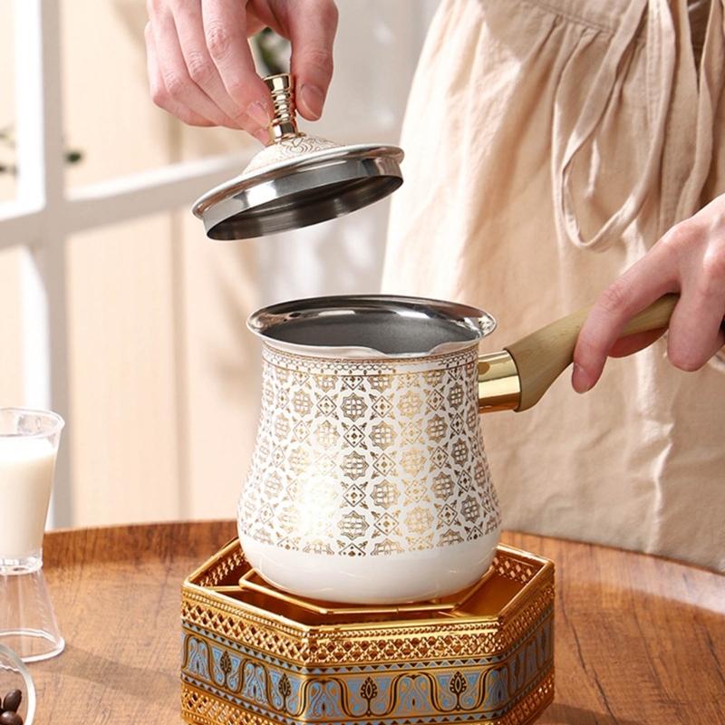 Steel Turkish Coffee Pot With Heat Resistant Wooden Handle For Brewing Coffee And Heating Milk Chocolate Butter Soup