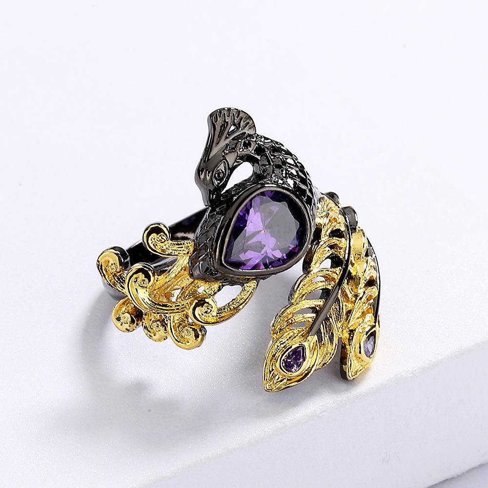 New Fashion Jewelry Black Plated Gold Colored Stone Hollow Color Ring