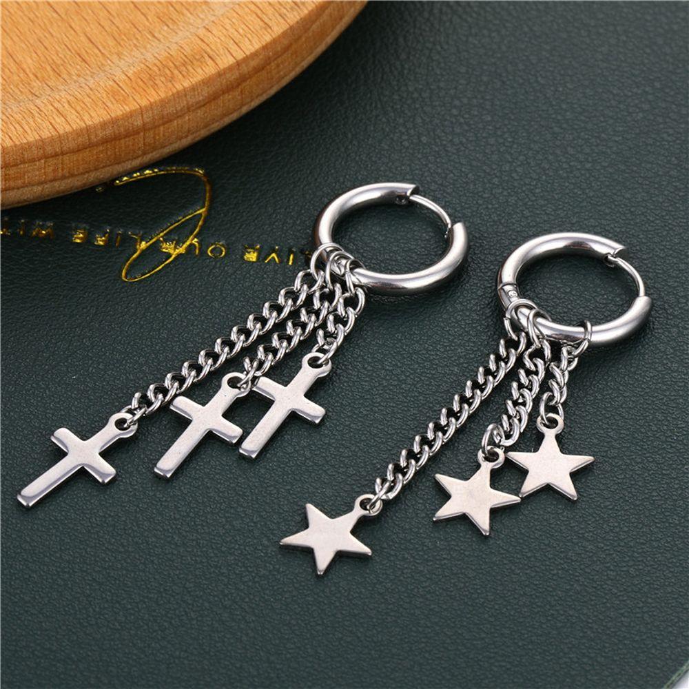 For Men Titanium Steel Tassel Punk Cross Korean Hoop Earrings Women Earrings Drop Dangle Earrings
