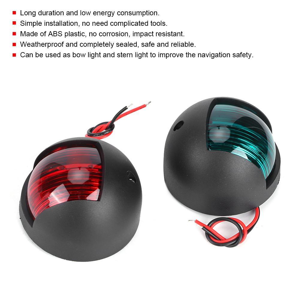 12V Round LED Navigation Light Waterproof Starboards Port Lamp for Marine Boat Yacht Black Housing RedGreen