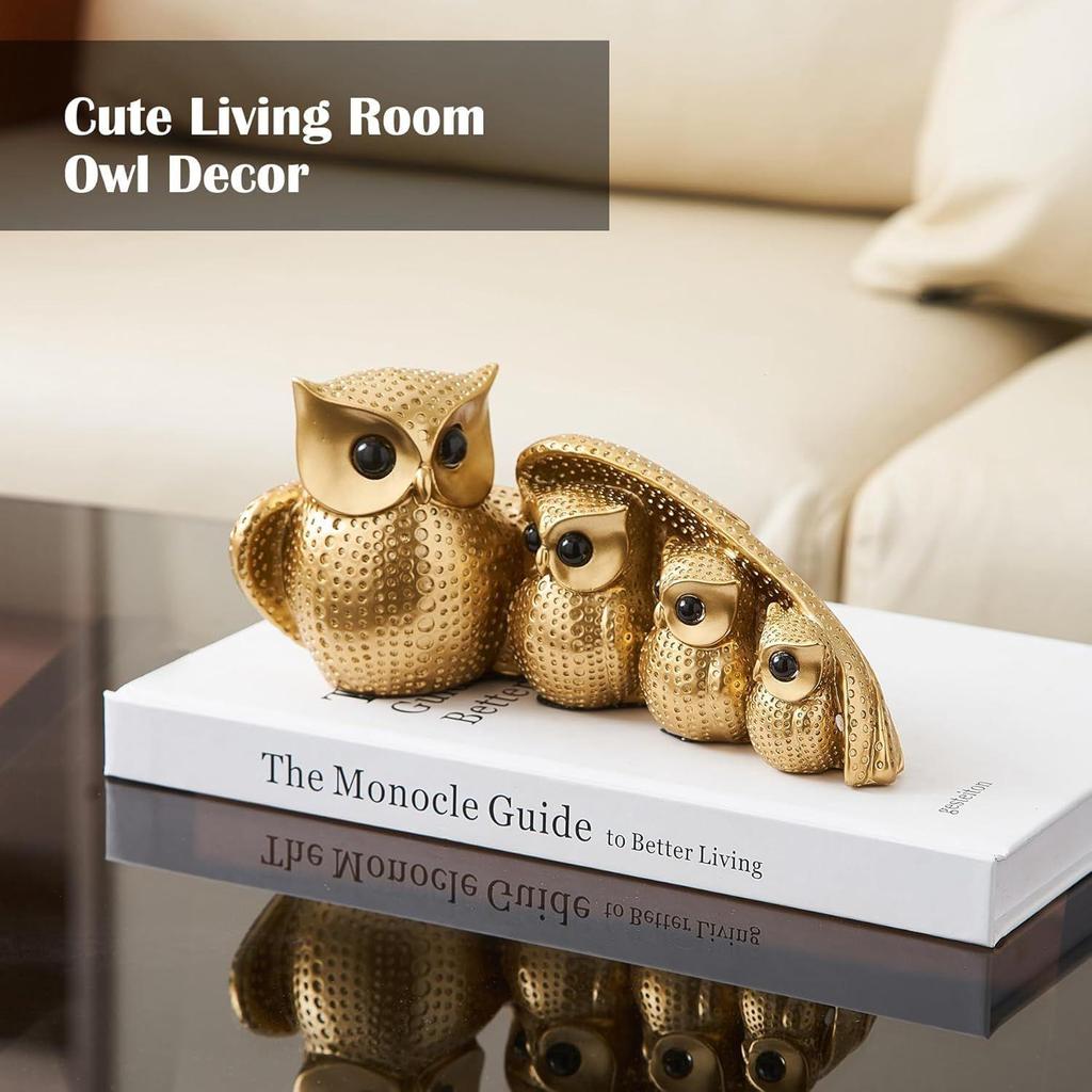 Golden Owl Family (Mother & Child) for Home Decor (Pack of 1, Golden)