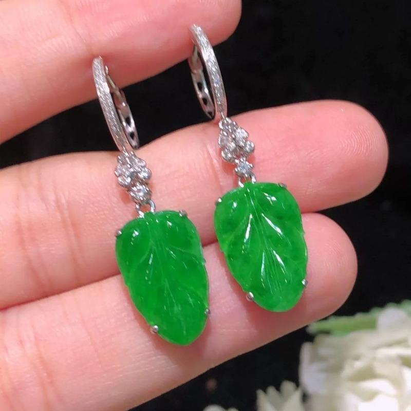 Классический дизайн Винтажные серьги с зелеными листьями для женщин Инкрустированные натуральным халцедоном серьги-капли Свадебные украшения подарок