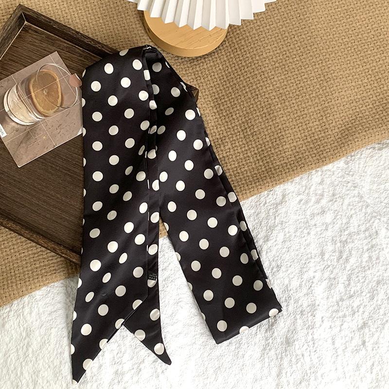 Шелковый шарф в горошек, длинная полоса, ощущение высокого класса, летняя ретро-повязка, лента, стример, многоцелевой, маленький шарф, косынка, повязка на голову, пояс.