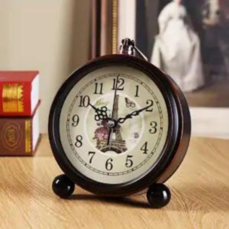 Retro European Style Pastoral Creative Alarm Clock Lazy Silent Student Alarm Clock Simple Bedside Small Alarm Clock Seat Table Clock