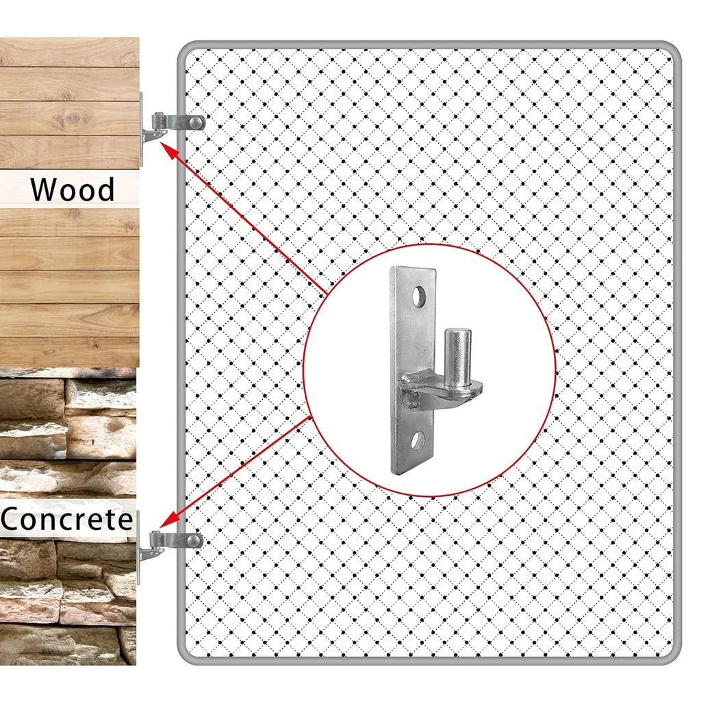2Pieces Portable Sturdy Wall Mount Gate Hinges Stainless Steel for Outdoor Chain Link Fence Gate Post Hinges Pin