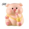Animal Desk Accessory Pig Ornament Small Pink Piglet Synthetic Resin Figurine Decor with Raincoat Yellow Duck Micro Landscape