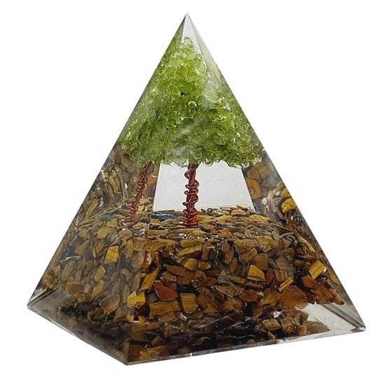 Дерево Жизни, Перидот и Кристалл Тигрового Глаза, Камень Защиты Дома Пирамидальный Кристалл,