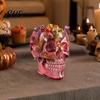 Transparent Pink Glass Decor Gothic Skull Wall Vase, Translucent Resin Planter, Home Accessories Unique Desktop Ornament, for Dried Flower Decoration