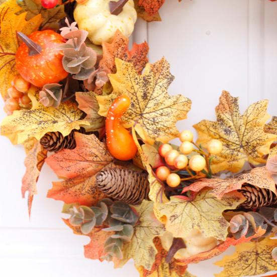 18 Inch Fall Wreath for Front Door Autumn Artificial Wreath with Pumpkin Maple Leaves Berries Pine Cones for Thanksgiving